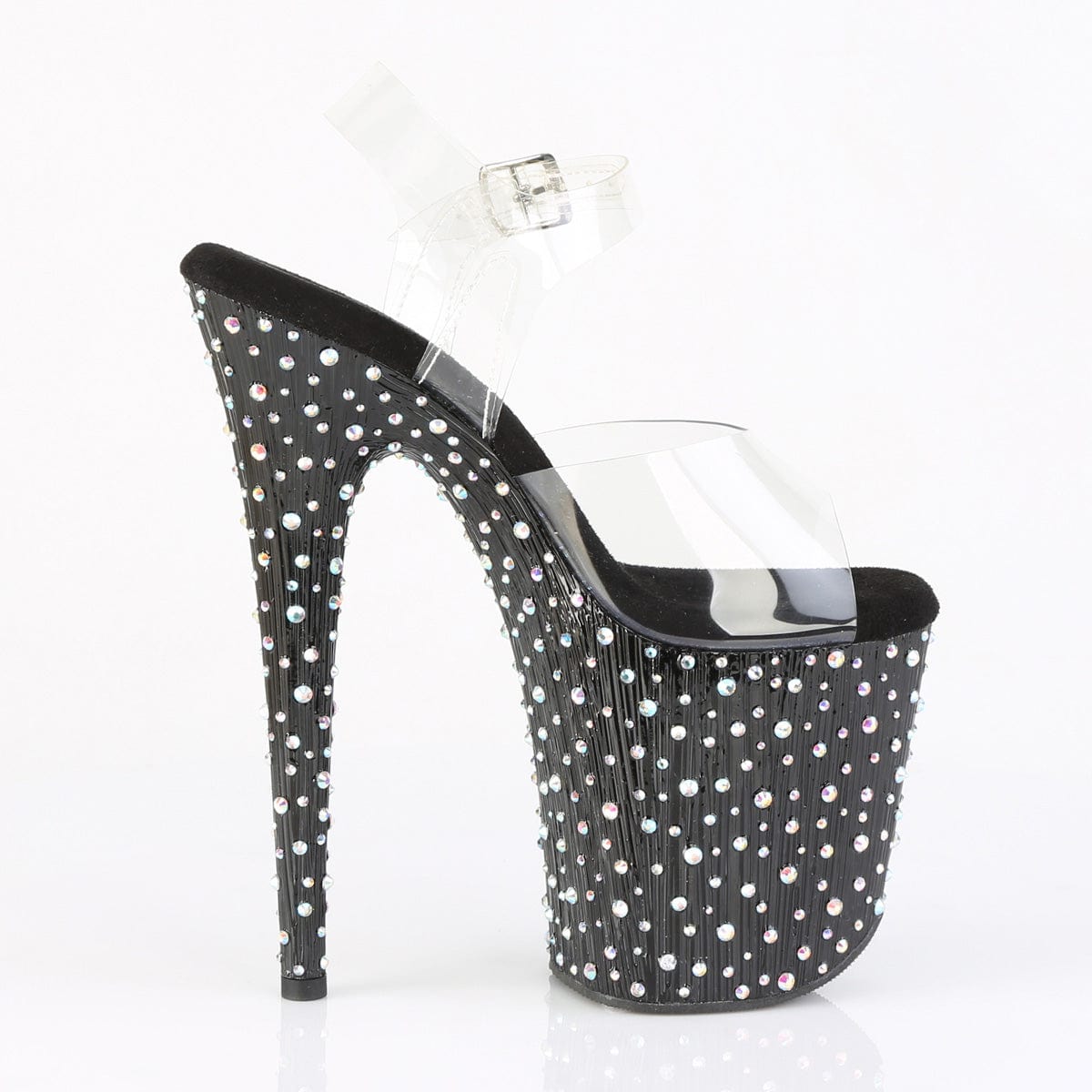 STARDANCE-808 Platform Shoes Clear/Black-Silver Multi Rhinestone