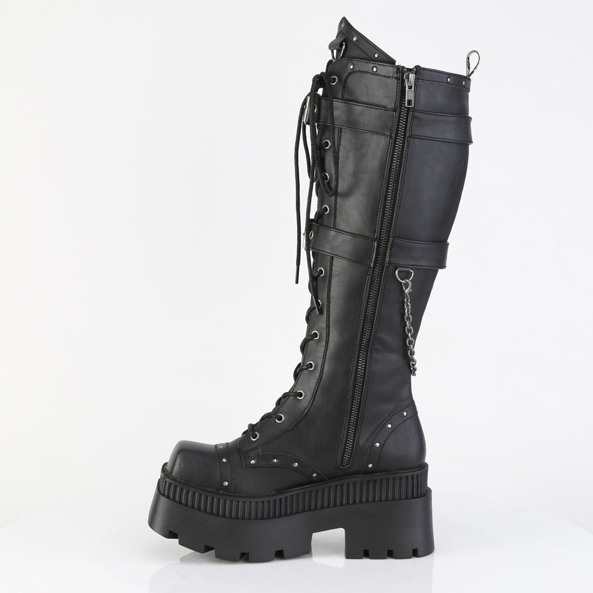 WRATH-205 Black Vegan Leather Knee High Boots Demonia US Size (Women's): 6