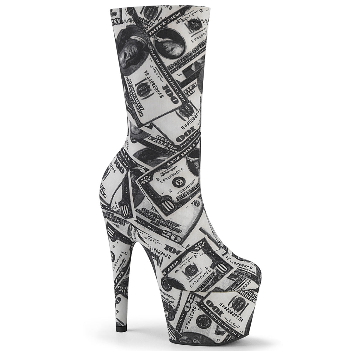 ADORE-1002DP White-Black Stretch Fabric /White-Black Fabric Ankle Boot Pleaser
