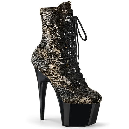 ADORE-1020SQ Black-Gold Flip Sequins/Black Ankle Boot Pleaser