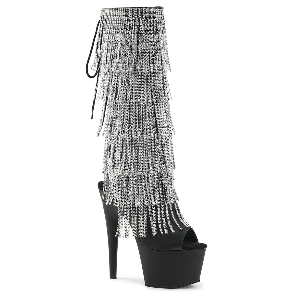 ADORE-2024RhinestoneF Black Stretch Faux Leather Knee Boot Pleaser