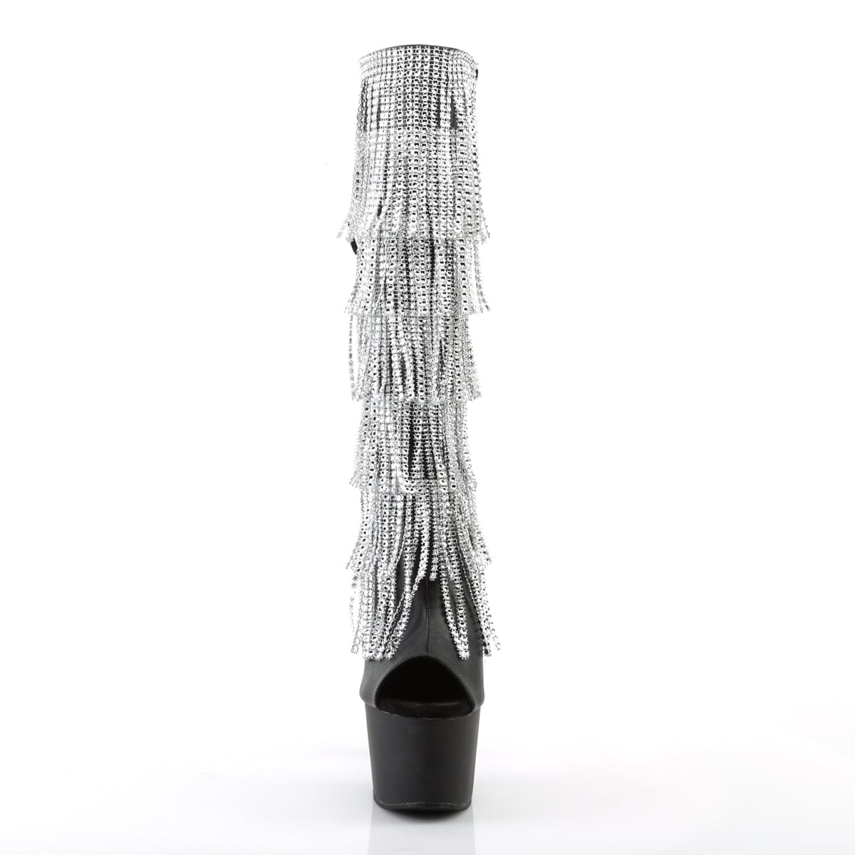 ADORE-2024RhinestoneF Black Stretch Faux Leather Knee Boot Pleaser