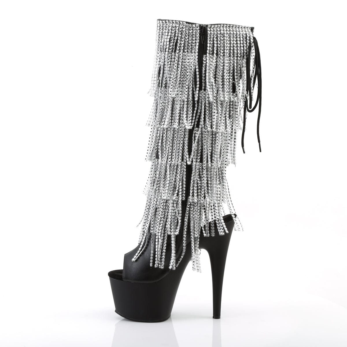 ADORE-2024RhinestoneF Black Stretch Faux Leather Knee Boot Pleaser