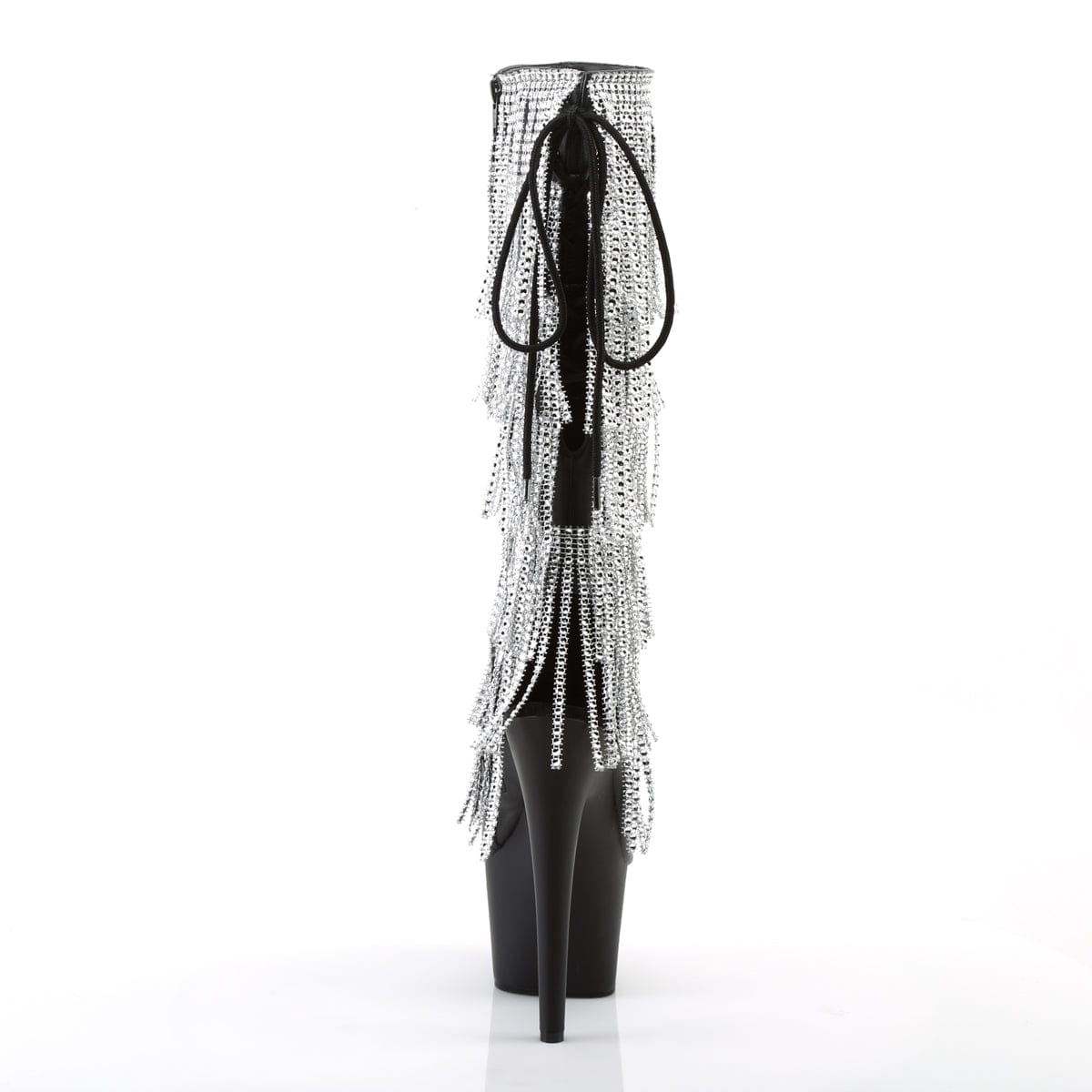 ADORE-2024RhinestoneF Black Stretch Faux Leather Knee Boot Pleaser