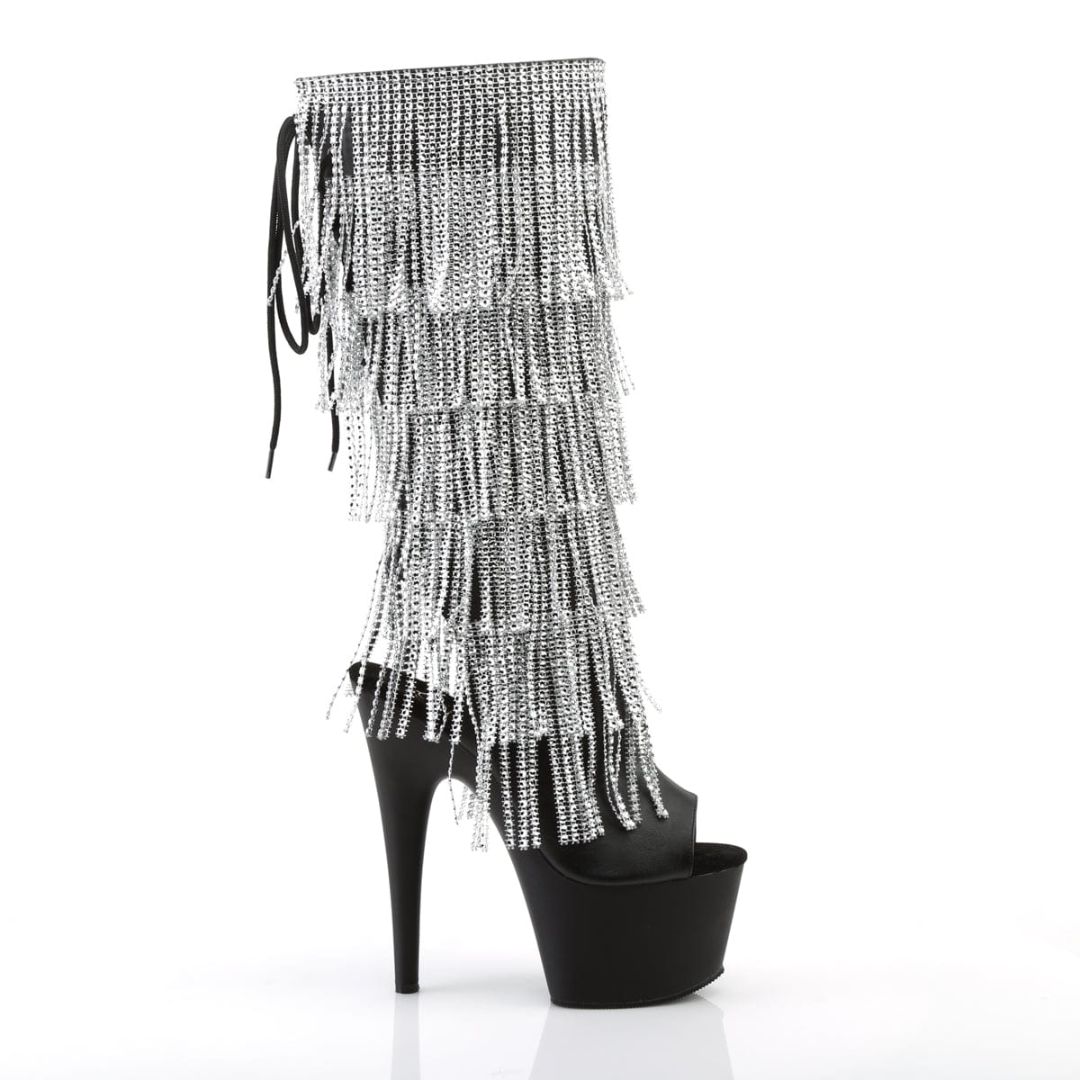ADORE-2024RhinestoneF Black Stretch Faux Leather Knee Boot Pleaser
