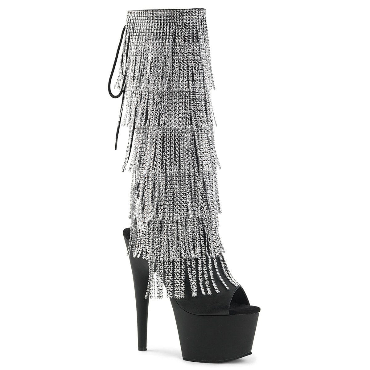 ADORE-2024RhinestoneF Black Stretch Faux Leather Knee Boot Pleaser