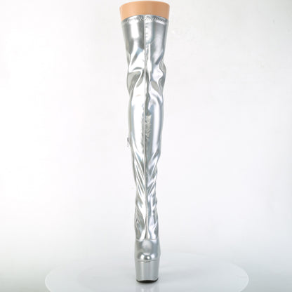 ADORE-3000HWR Silver Stretch Holo/Silver Holo Thigh Boot Pleaser