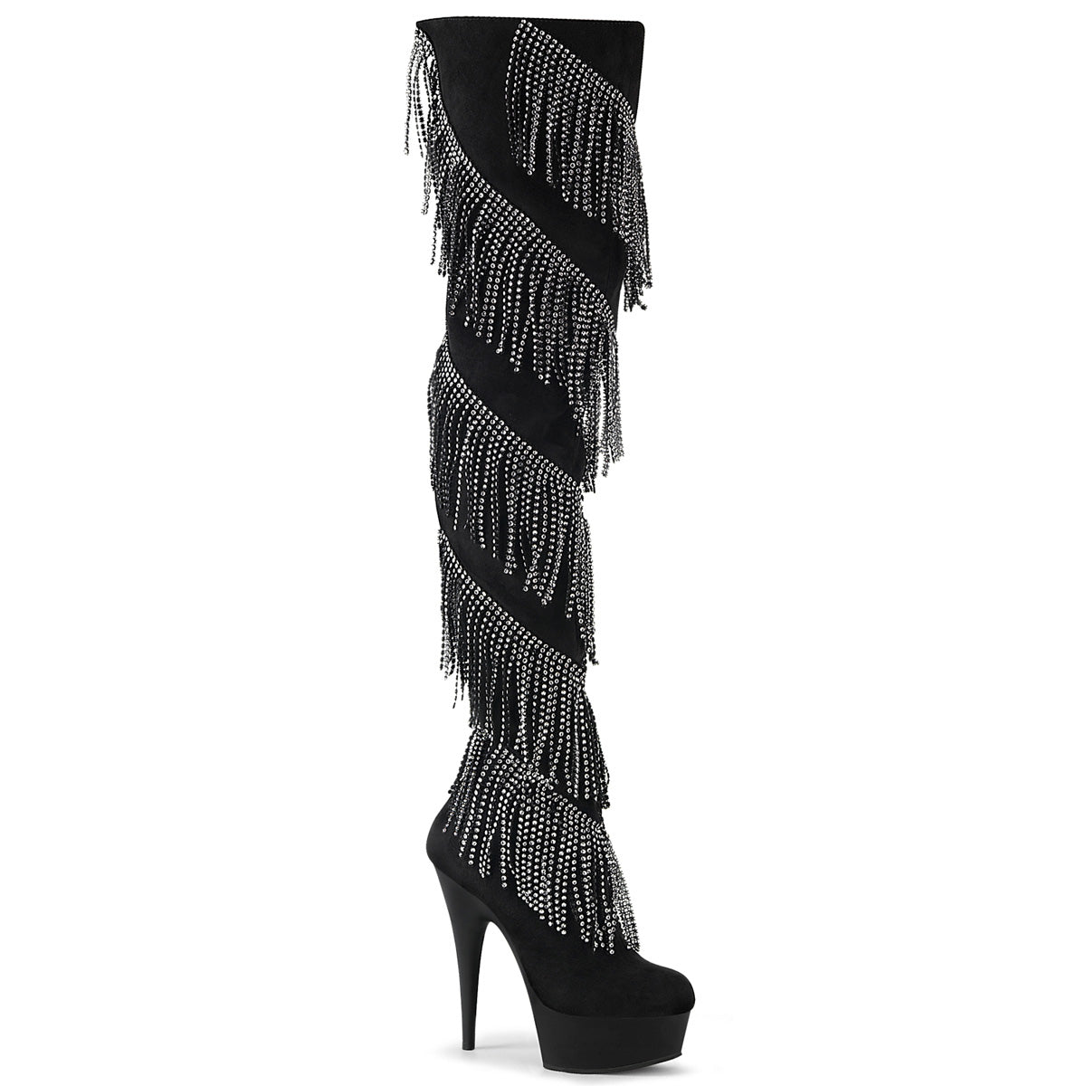 DELIGHT-3065 Black Faux Suede-Silver Thigh Boot Pleaser