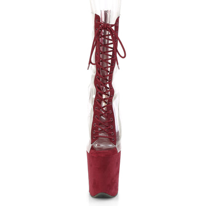 FLAMINGO-800-34FS Clear-Burgundy Faux Suede/Burgundy Suede Ankle Boot Pleaser