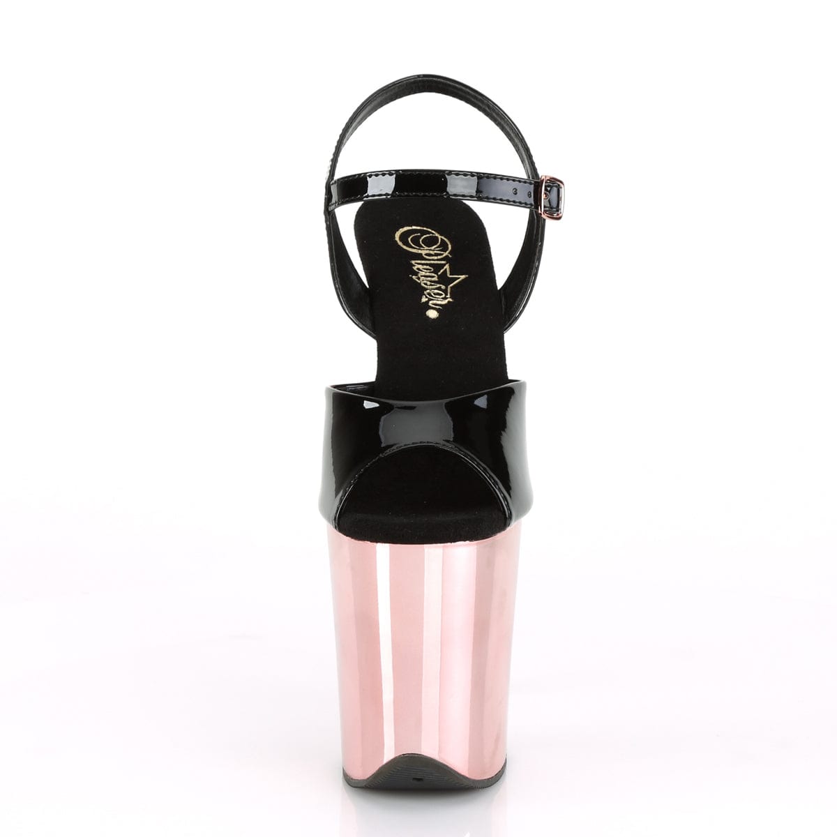 FLAMINGO-809 Black Patent/Rose Gold Chrome Platform Sandal Pleaser US Size (Women's): 5