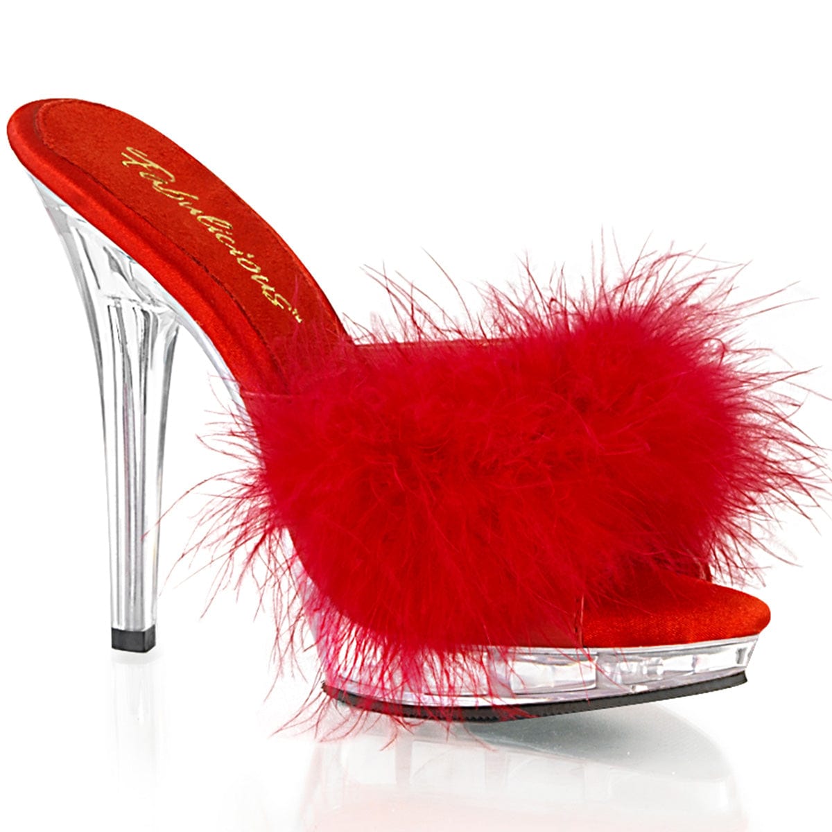 LIP-101-8 Red Satin-Fur/Clear Fabulicious