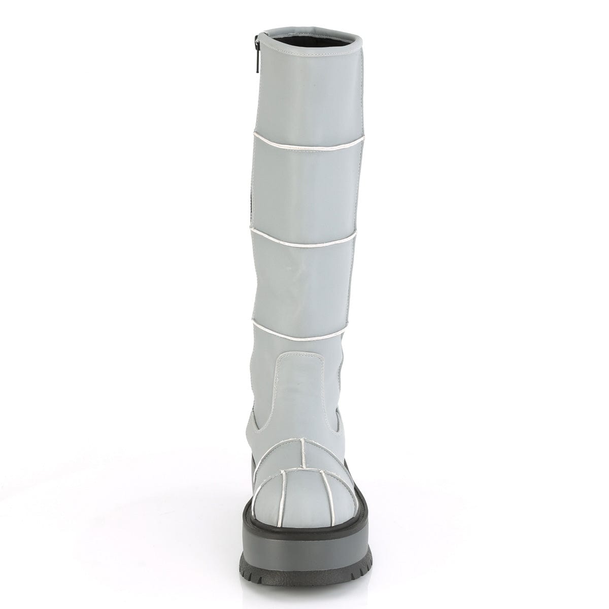 SLACKER-230 Grey Reflective Vegan Leather Knee Boot Demonia US Size (Women's): 6