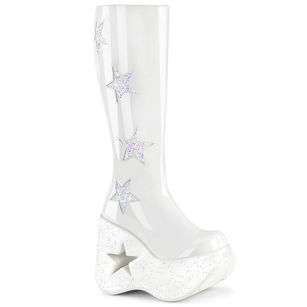 DYNAMITE-218 White Patent-White Multi Glitter