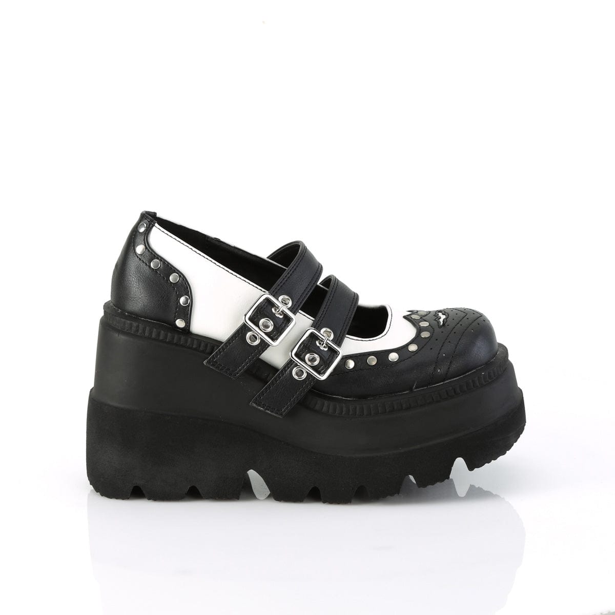SHAKER-27 Black-White Vegan Leather Demonia US Size (Women's): 5