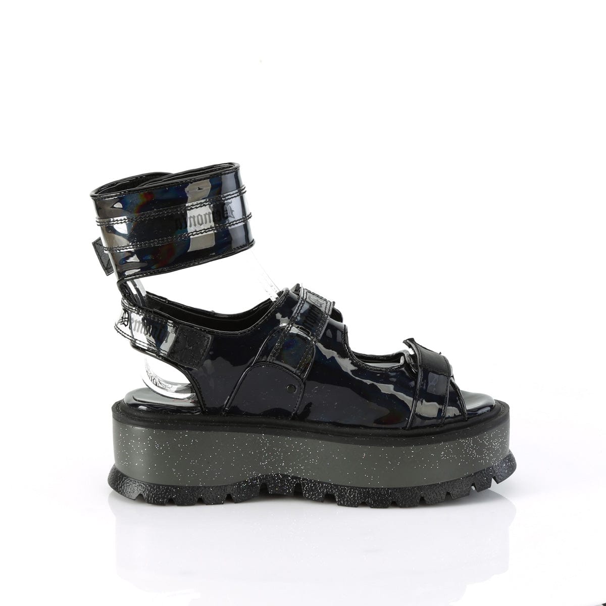SLACKER-15B Black Hologram Patent Demonia US Size (Women's): 6