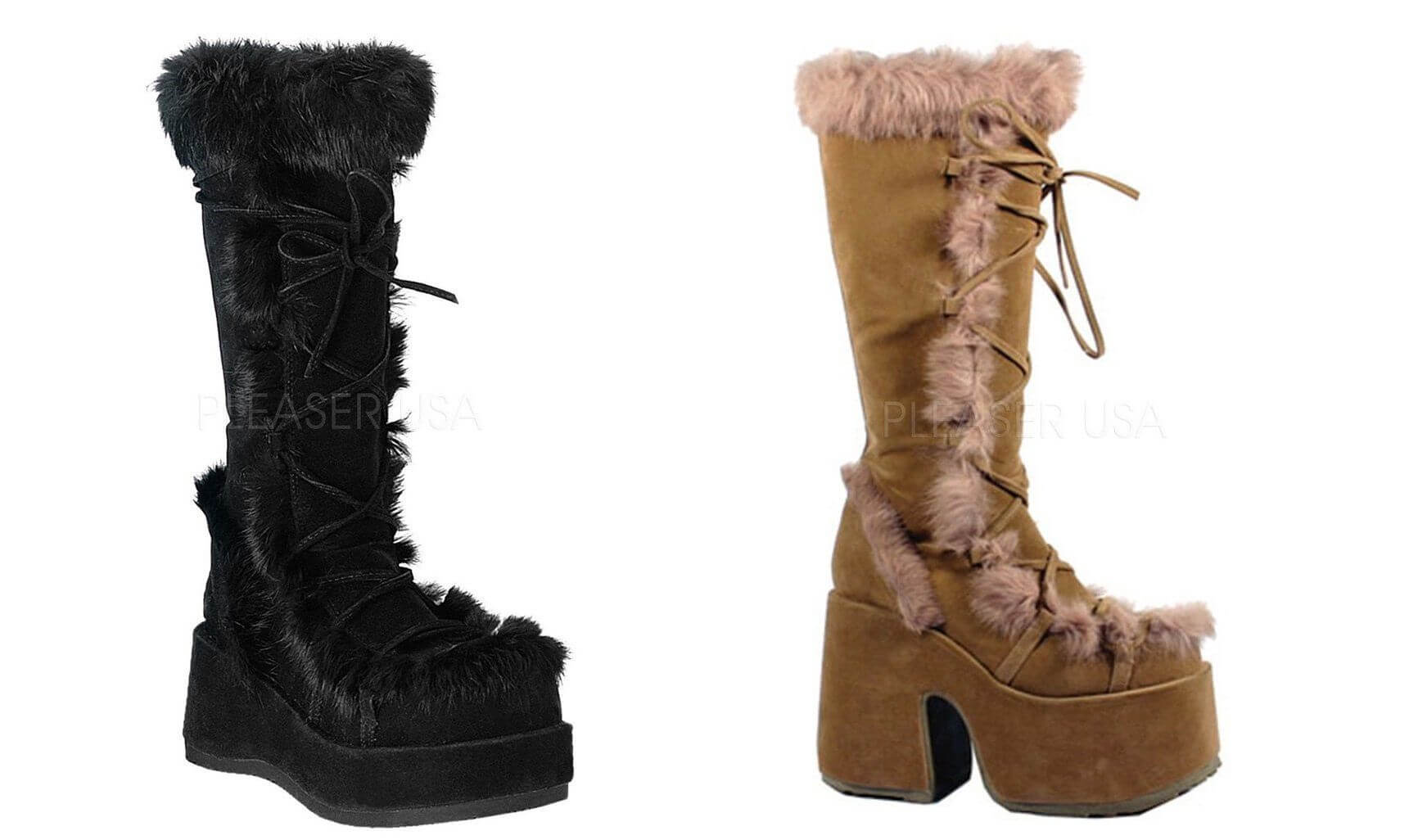 Winter Warmers: Chic Pleaser boots with faux fur perfect for festivals and rave vibes in cold weather.