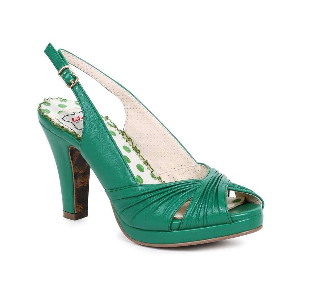 Bettie is Back! Green slingback high heel shoe with stylish design for summer/autumn pinup looks.