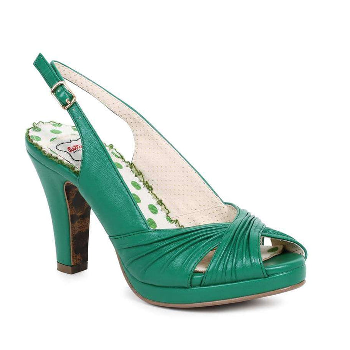 Bettie is Back! Green slingback high heel shoe with stylish design for summer/autumn pinup looks.