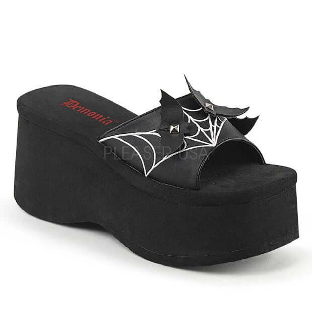 Bats In The Belfry alternative shoes by Pleaser featuring spider web design, perfect for festivals and raves.
