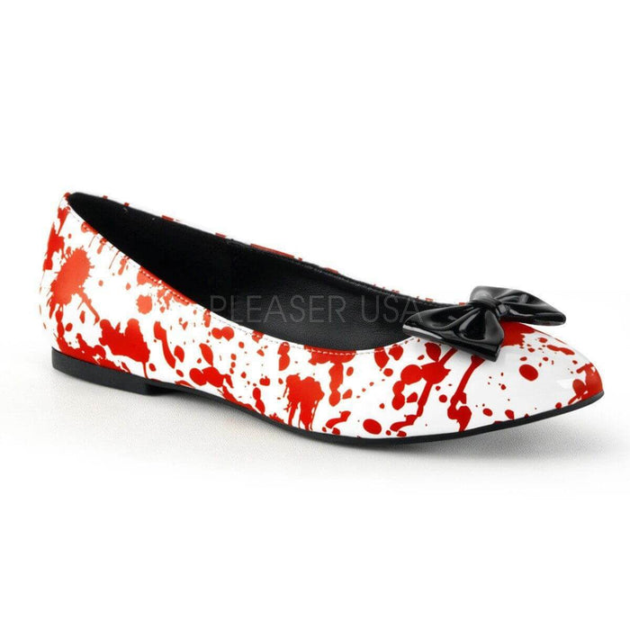 Bloody red splatter design ballet flats from Pleaser USA, perfect for a Blood and Gore themed festival or rave.