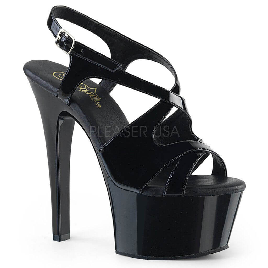 All Strapped In: Black strappy heels by Pleaser for festivals, pole dance, and rave adventures.