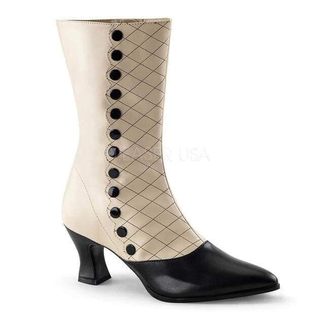 Stylish Victorian-inspired boot with button detail, perfect for Medieval, Pirates and Gypsies themed costumes.