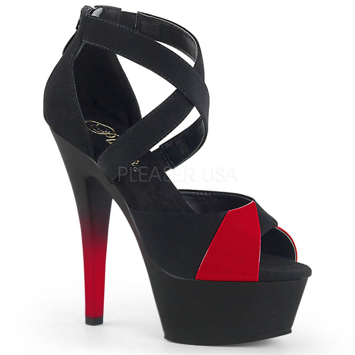 Sleek & Sexy black and red high heel shoe by Pleaser, perfect for festivals and pole dance events.