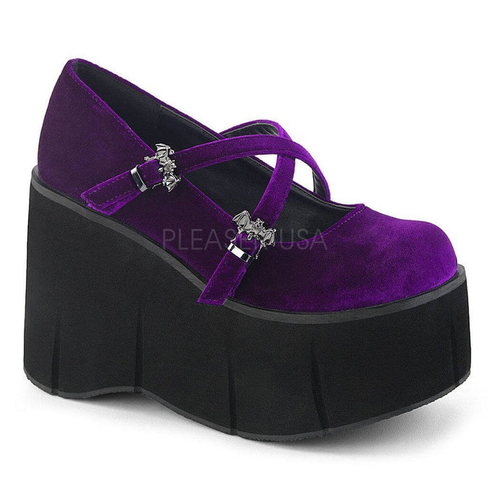 On Monday's We Wear Black: Purple velvet Demonia platform wedge shoes for festivals and raves.