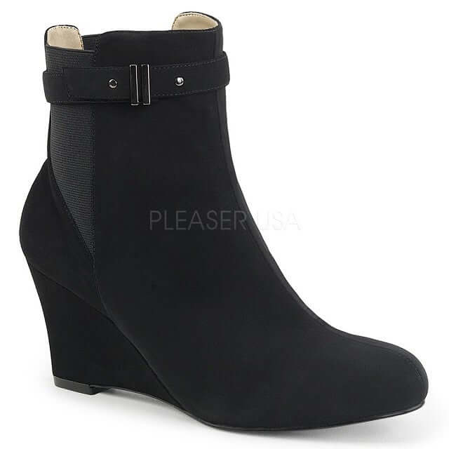 Stylish black wedge ankle boot from Pleaser, perfect for Pink Label Work Wear!
