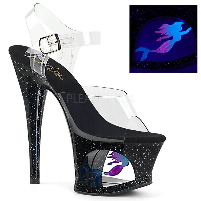 Devils in the details: Stunning Pleaser heels with mermaid design, perfect for festivals and pole dance outfits.