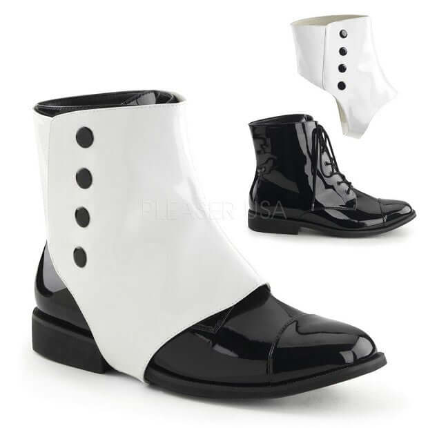 Stylish gangster-inspired boots with black and white design for a chic look in festivals and alternative fashion. Gangster!