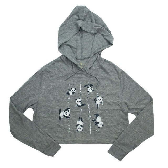 More Push and Pole Goodies! Adorable cropped hoodie with panda print on soft gray fabric.