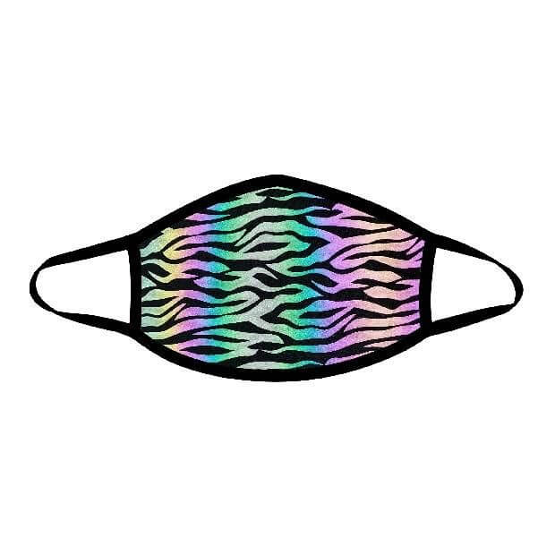 Neva Nude Masks! colorful zebra print face mask with black accents for stylish festivals and raves.