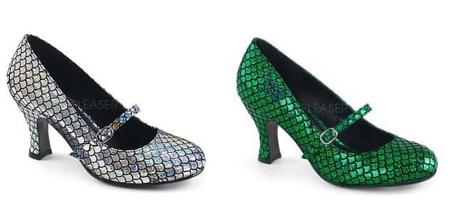 Style Inspo - The Little Mermaid - Glamorous sparkling heels in silver and green, perfect for Halloween styles.