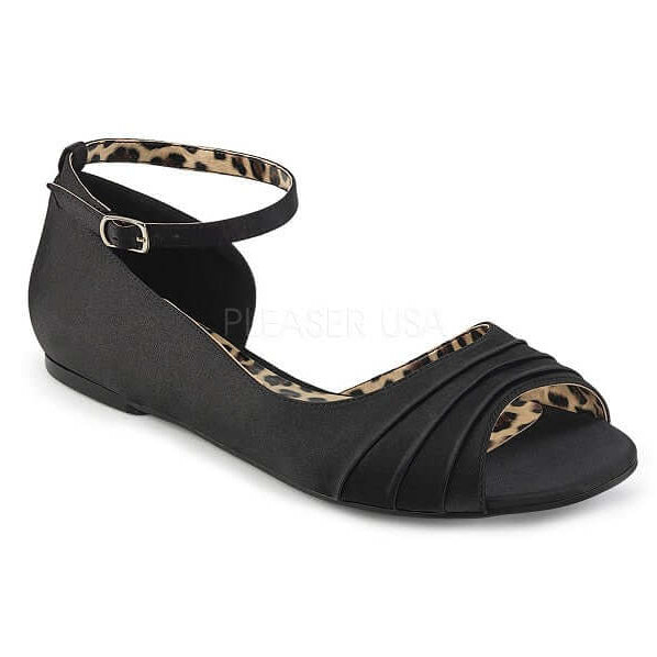 The Perfect Flats: Stylish Pleaser black flats with leopard print interior, perfect for any festival or rave.