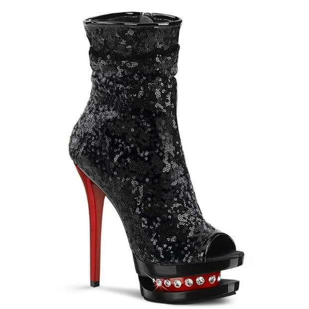 All that glitters: Stunning black sequin ankle boot with high heel, perfect for Pole Dance, Festival, and Rave.