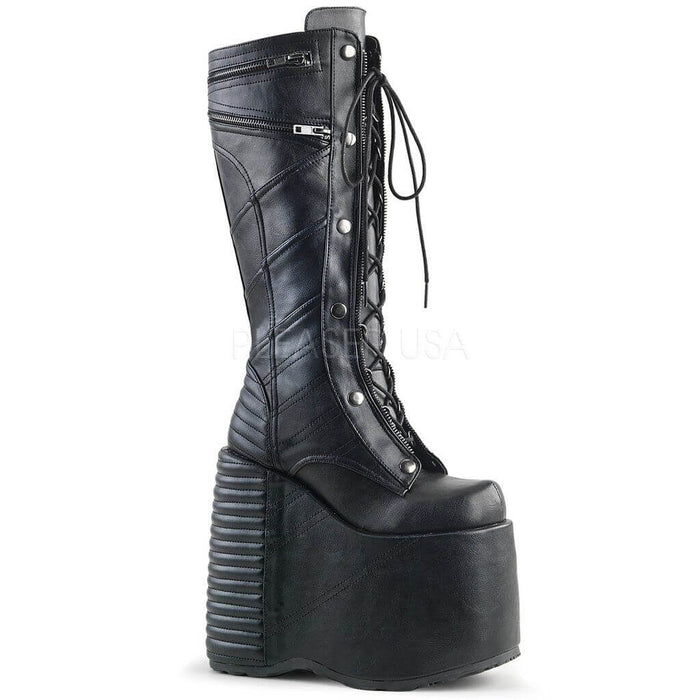 Oh My Goth! Demonia black platform boots with laces, perfect for alternative festival and rave outfits.
