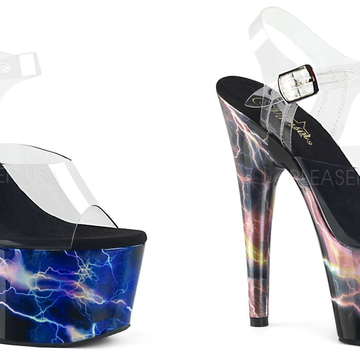 The Perfect Storm platforms by Pleaser featuring lightning designs, perfect forPole Dance, festivals, and rave events.