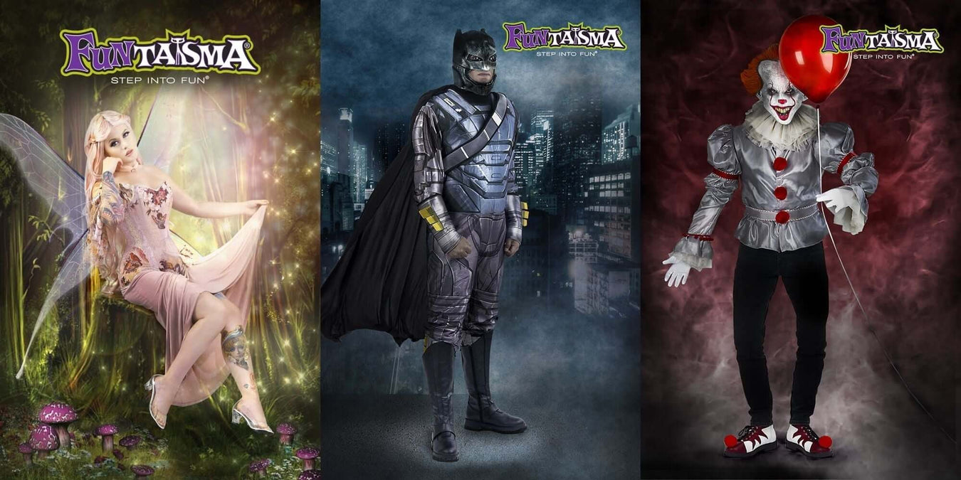 Costume & Cosplay Shoes collection featuring fairy, superhero, and clown costumes for themed events.