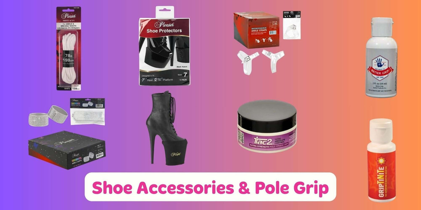 Image showcasing Shoe Accessories & Pole Grip collection, including protectors, grips, and insoles for improved shoe performance.