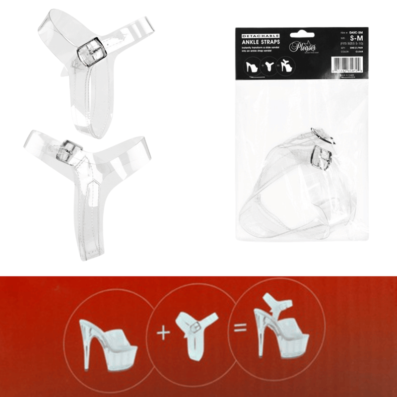 Pleaser Clear Detachable Ankle Straps – S-M & L-XL