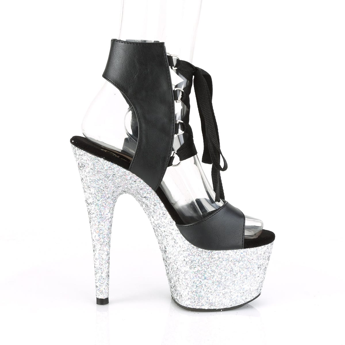 ADORE-700-14LG Black Faux Leather/Silver Multi Glitter