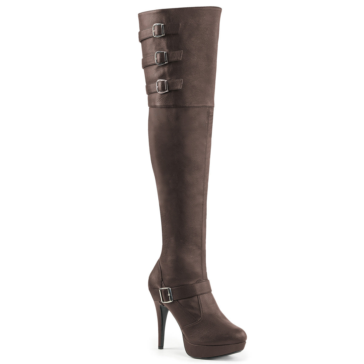 CHLOE-308 Brown Faux Leather High Heel Thigh Boot