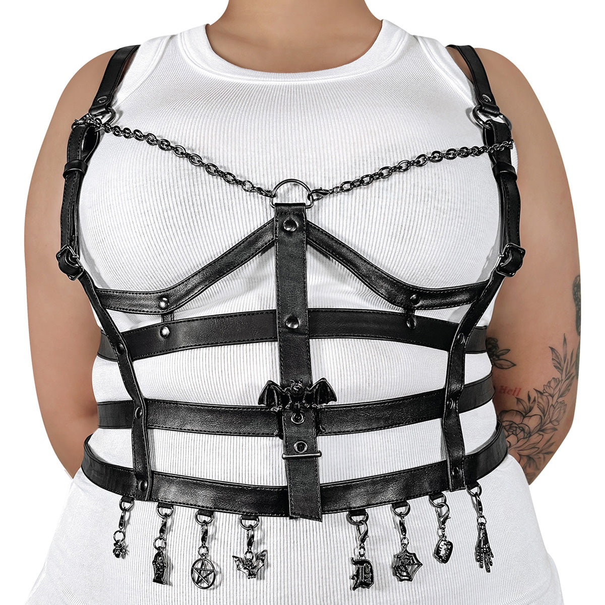 DA-118 Black Faux Leather Cage Body Harness