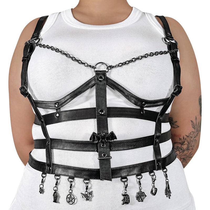 DA-118 Black Faux Leather Cage Body Harness Demonia US Size (Women's): L-XL