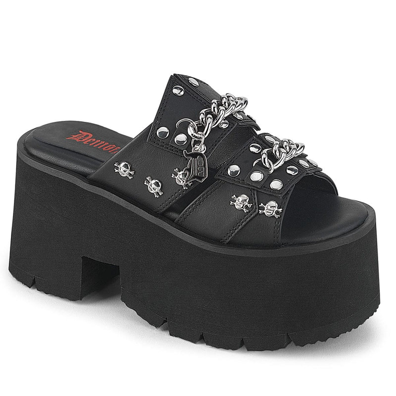 Demonia ASHES-08 Slide (Black Vegan Leather)