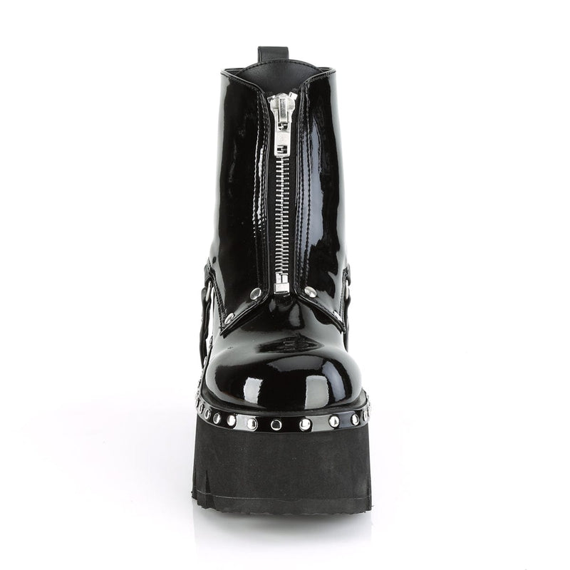 Demonia ASHES-100 Ankle Boot (Black Patent-Vegan Leather)