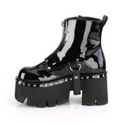 Demonia ASHES-100 Ankle Boot (Black Patent-Vegan Leather)