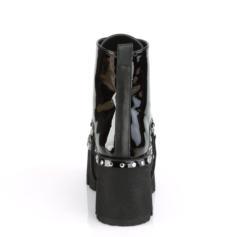 Demonia ASHES-100 Ankle Boot (Black Patent-Vegan Leather)