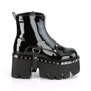 Demonia ASHES-100 Ankle Boot (Black Patent-Vegan Leather)